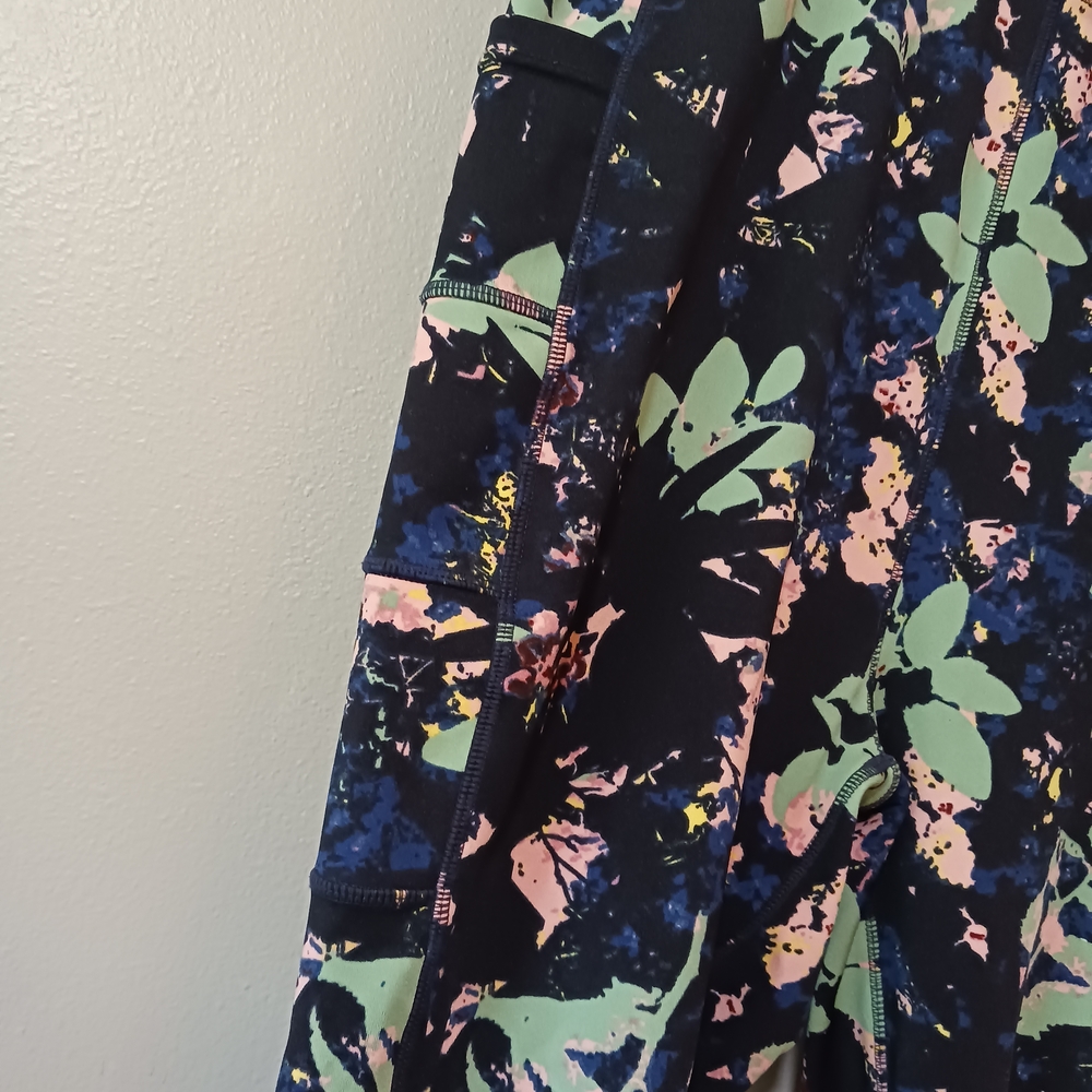 POP Fit Floral Print Activewear Leggings Navy Green Pink Women's 2XL - Picture 4 of 6
